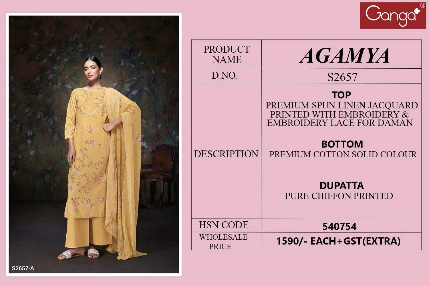 Ganga Agamya 2657 Premium Spun Linen Wholesale Fancy Salwar Suit Catalog — Wholesale Salwar Suits, Ganga wholesale from Surat - Gallery Image 5